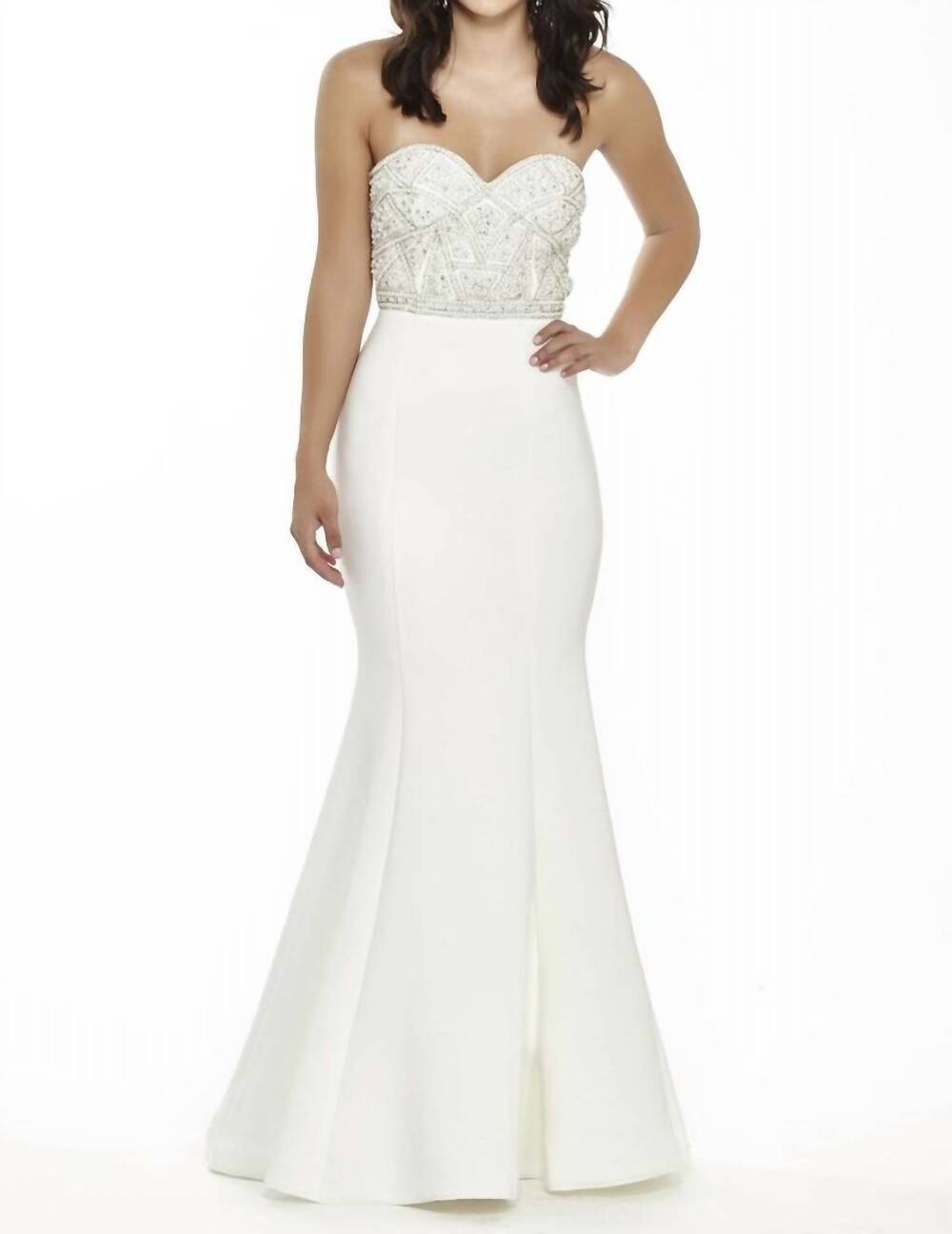 NEW JOSH & JAZZ sweetheart beaded prom dress in off white